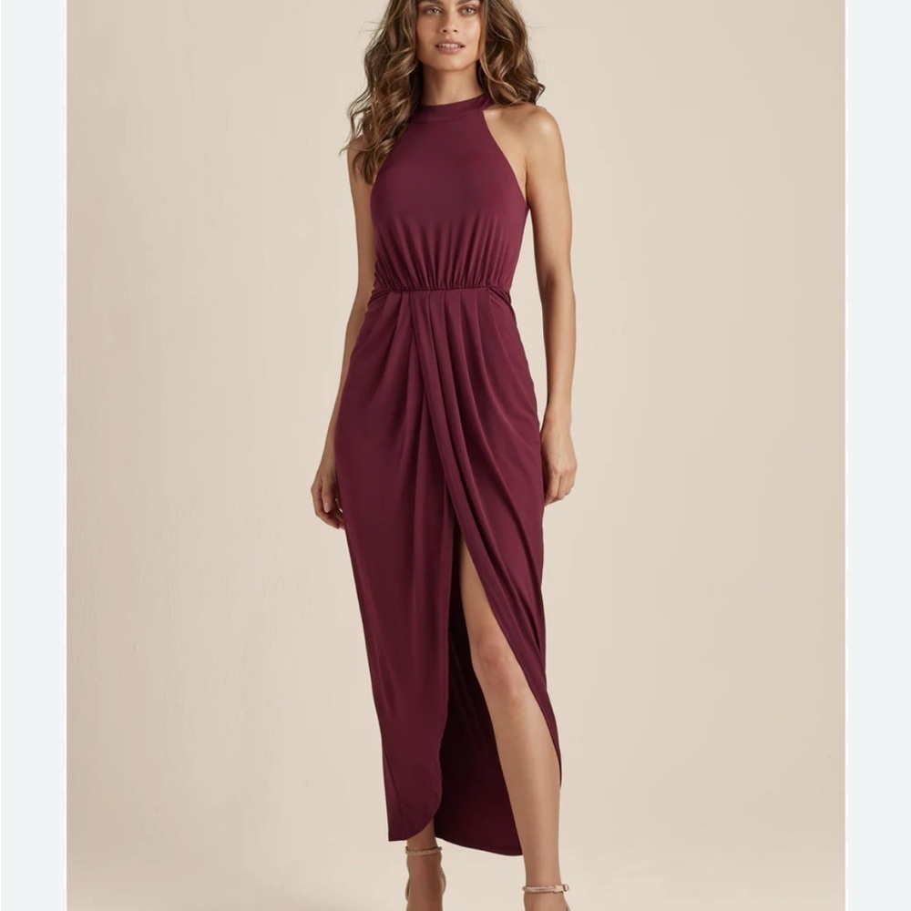 Venus long draped halter formal maxi Merlot dress, size Large - Picture 1 of 13